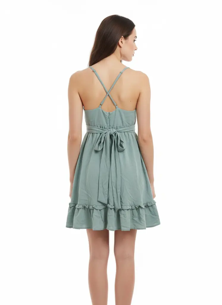 FS10052 ROBE ETE COURTE VERTBRETELLES SPAGETTI DOS.webp