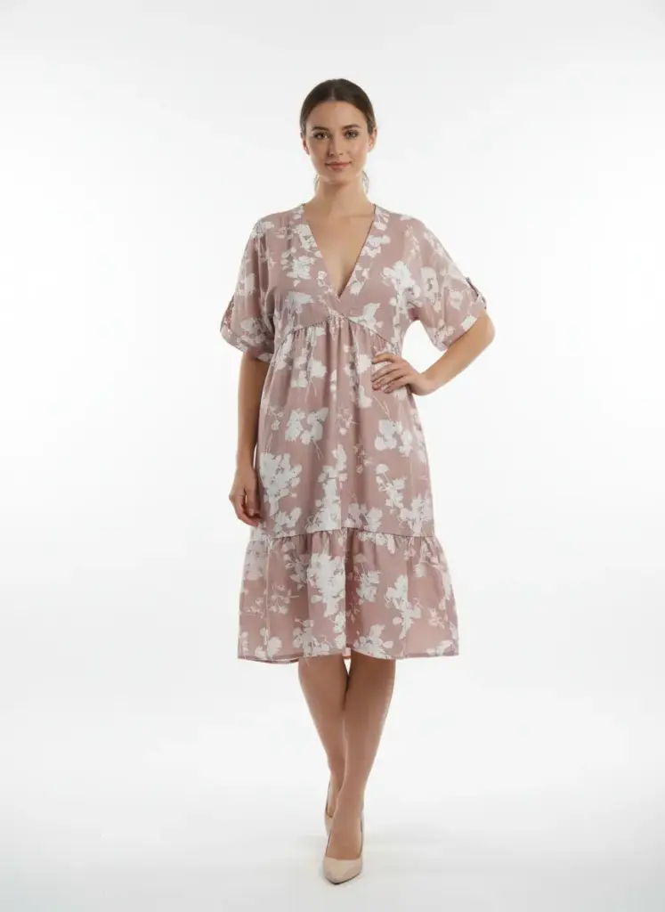 ROBE BEIGE FLEUR BLANCHES