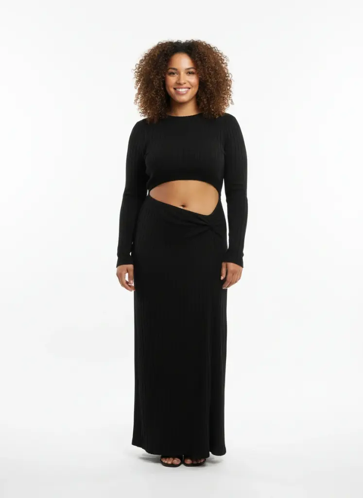ROBE LONGUE VENTRE OUVERT NOIRE