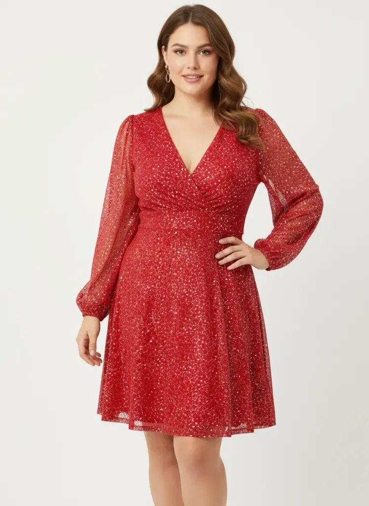 Robe rouge manches longues