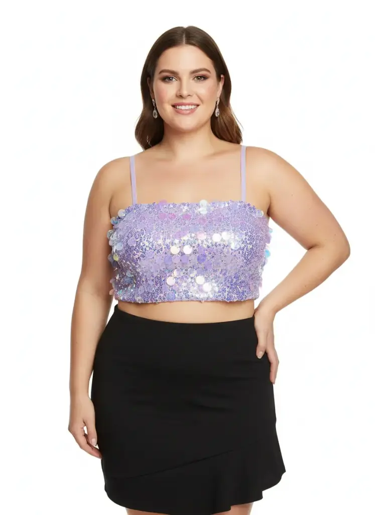 CROOP TOP COURT LILAC A PAILLETTES