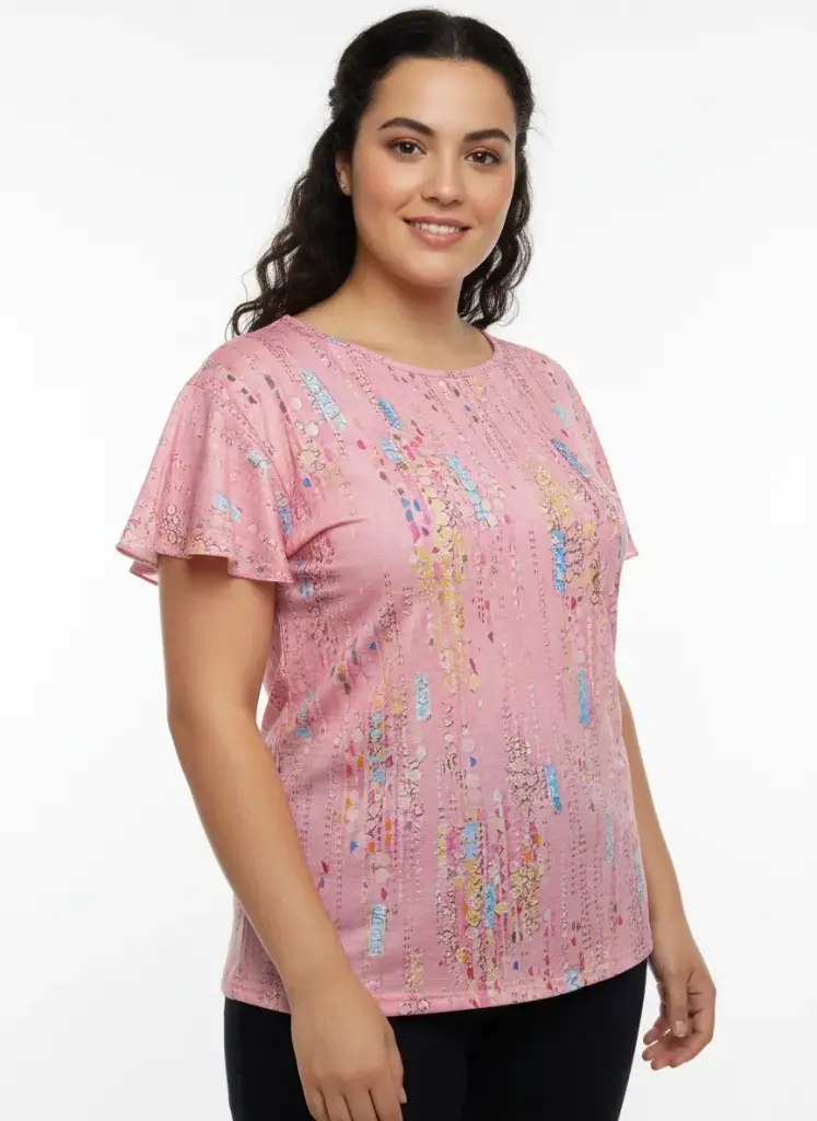 CHANDAIL MANCHES COURTES ROSE AVEC MOTIFS