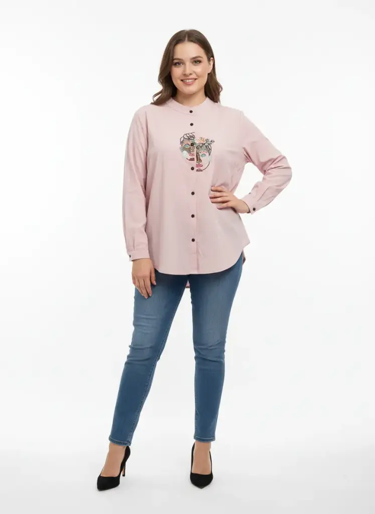 CHEMISE ROSE AVEC BRODERIE NON ENLIGNEE