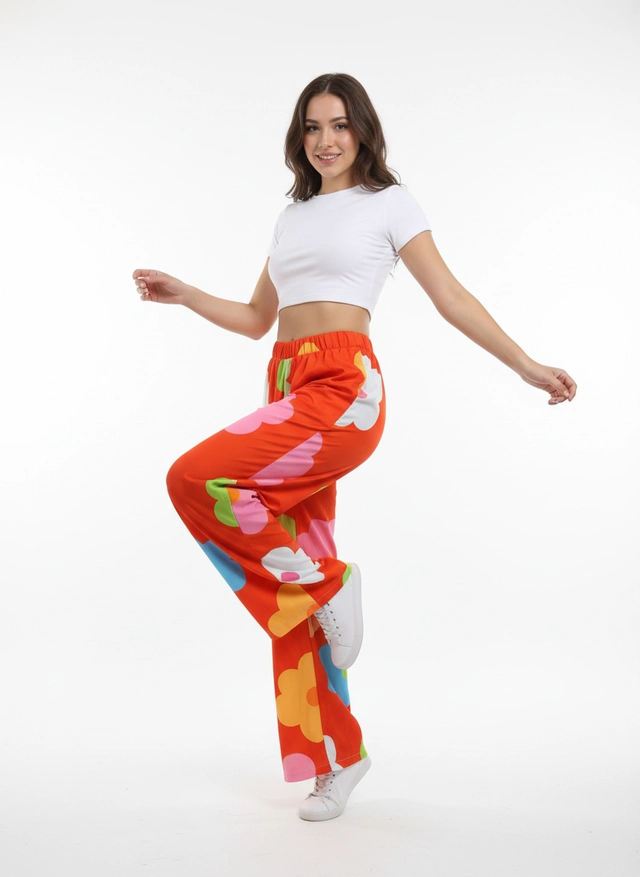 PANTALON ROUGE FLEURI