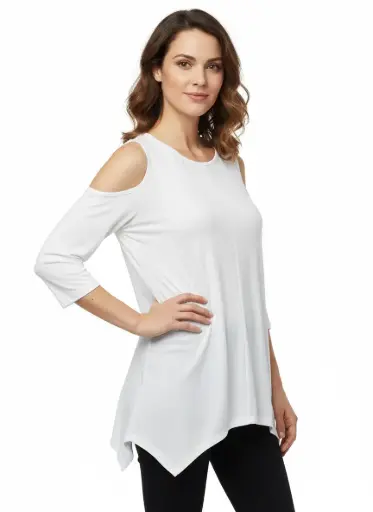 CHANDAIL LONG BLANC MANCHES AUX EPAULES OUVERTES