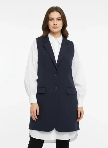VESTE LONGUE SANS MANCHES BLEU MARINE
