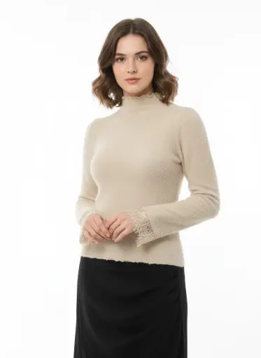 CHANDAIL MANCHES LONGUES BEIGE PALE LAINEUX