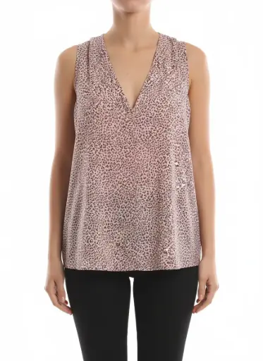 TOP LEOPARD ROSE ATTACHE AU COU COL EN V