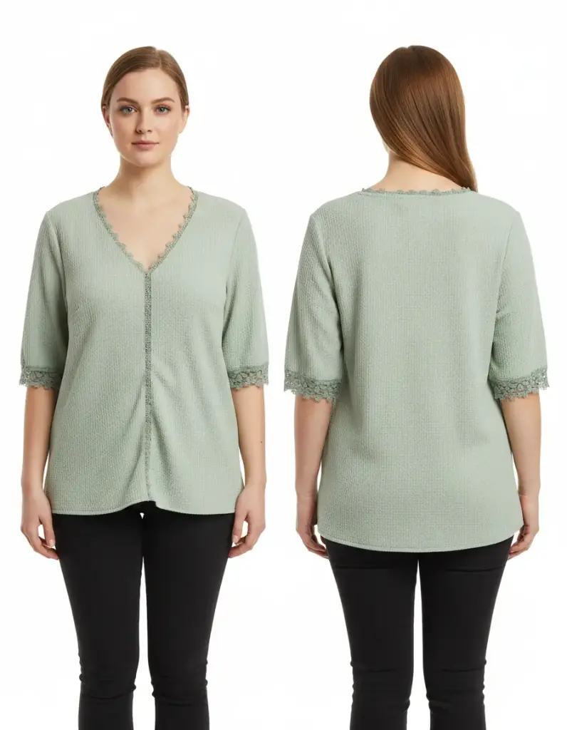 CHANDAIL VERT MANCHES 3_4 AVEC DENTELLE