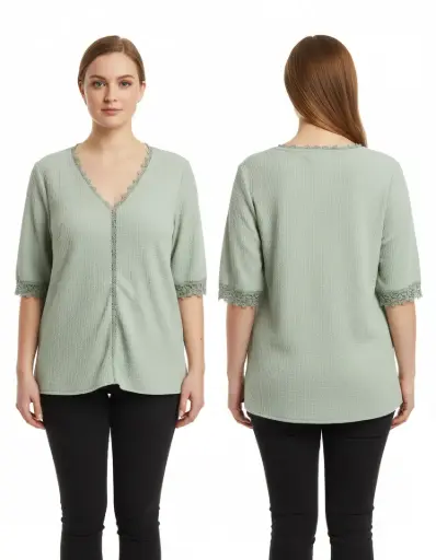 CHANDAIL VERT MANCHES 3_4 AVEC DENTELLE