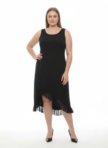 ROBE NOIRE AVEC UNVOLANT TRANSPARENT DAND LE BAS