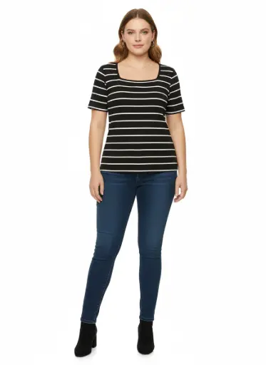 CHANDAIL MANCHES COURTES RAYE NOIR ET BLANC