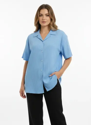 BLOUSE MANCHES COURTES BLEU CIEL