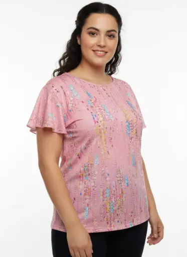 CHANDAIL MANCHES COURTES ROSE AVEC MOTIFS