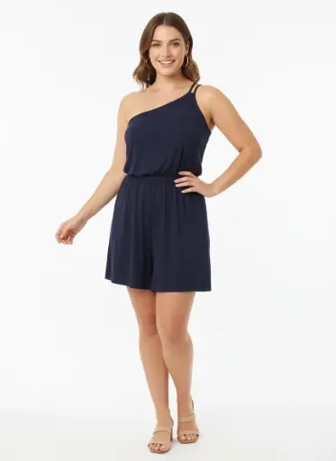 JUMPSUIT COURT BLEU MARINE UNE MANCHE BRETELLES SPAGETTI