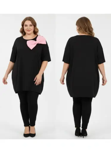 CHANDAIL NOIR AVEC BOUCLE ROSE