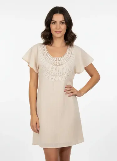 ROBE TUNIC BEIGE AVEC COL TRICOT