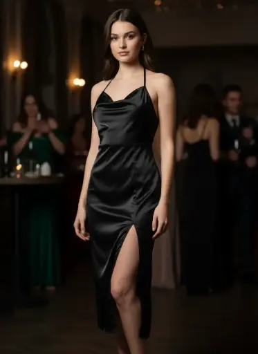 ROBE SATIN NOIR DOS LACE