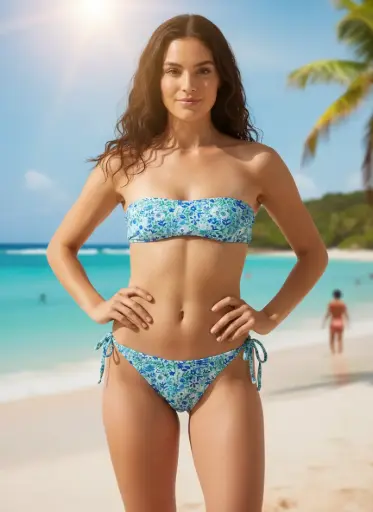 BAS DE COSTUME DE BAIN BLEU CIEL FLEURI